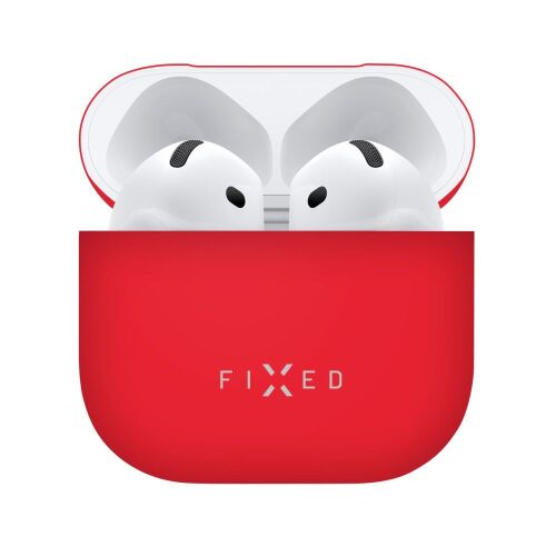 FIXED Silky piros szilikon tok Apple AirPods 4-gyel belül, nyitott tokkal és fülhallgatókkal - Headset kiegészítő