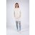 Moniel Basic Light Beige női hosszú pulóver, farmer felett viselve, elölnézet, álló nő