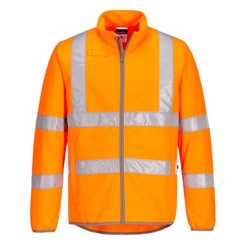 ECO Hi-Vis Softshell (2L) narancs XXL munkakabát, elölről, újrahasznosított poliészterből, fényvisszaverő csíkokkal és cipzárral - Munkakabát