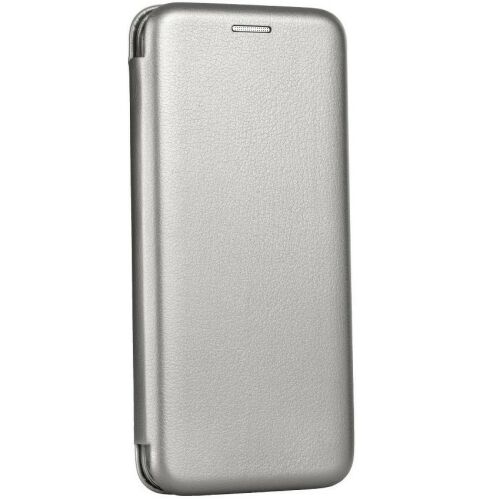 Forcell Elegance szürke oldalra nyíló tok Apple iPhone 15 Pro-hoz, 3/4-es szögből nézve a zárt tokot - Forcell