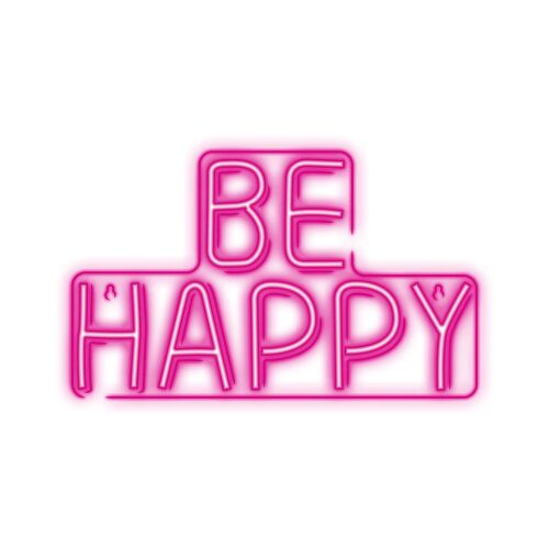 Neolia PLEXI LED 'BE HAPPY' neon felirat, világító rózsaszín, fehér háttéren, csomagolás nélkül - Dekorációs lámpa