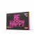 Neolia PLEXI LED 'BE HAPPY' neon felirat csomagolása, rózsaszín, a termék nevével és 'dekoratív neonlámpa' felirattal