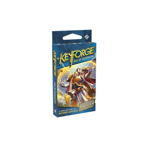 KeyForge Age of Ascension Archon Deck doboz, harcos arany páncélban az előlapon, ferde nézet - Kártyajáték