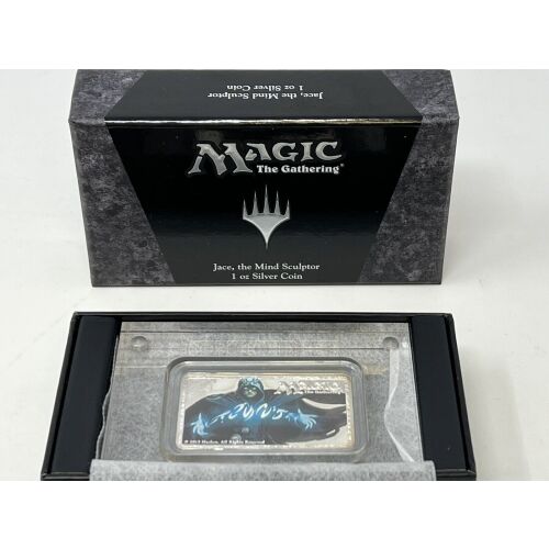 JACE the Mind Sculptor Magic The Gathering 1 uncia ezüst érme eredeti csomagolásban, Magic The Gathering logóval és Jace képével az érmén - Gaming