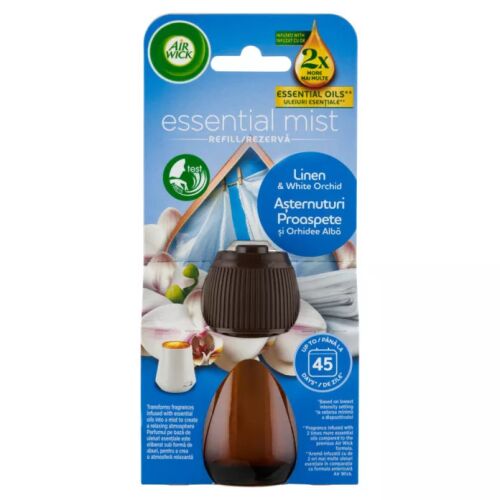 AirWick Essential Mist Diffúzor utántöltő, 20ml, Pamut és Fehér Orchidea illat, eredeti csomagolásban, tartós otthoni illat - Elektromos légfrissítő