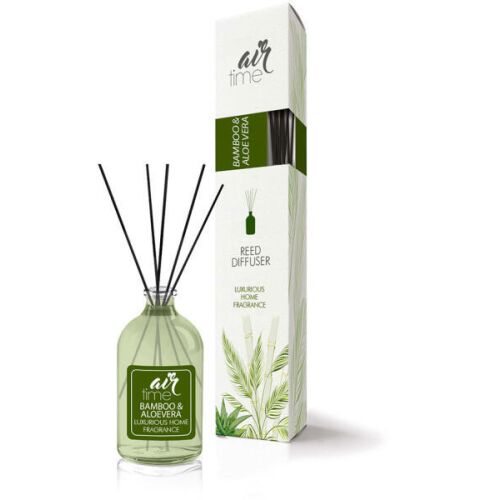 Air Time fapálcikás légfrissítő 50ml Bambusz & Aloe Vera, luxus otthoni illat, fekete pálcákkal és elegáns csomagolással - Illatpálca
