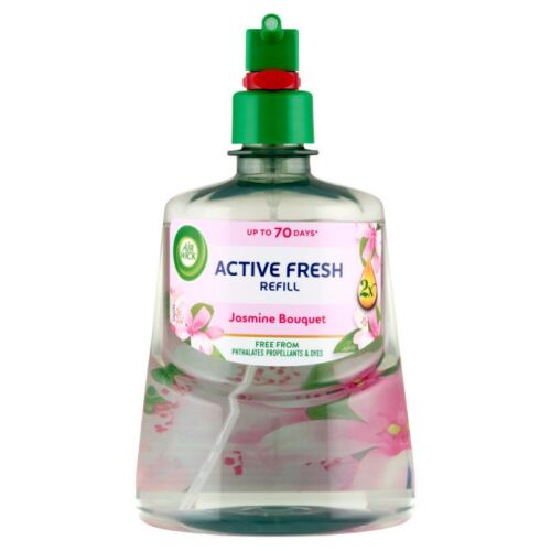 AirWick Active Fresh jázmin csokor illatú utántöltő, 228 ml, automata légfrissítőkhöz, ftalát-, hajtóanyag- és festékmentes, átlátszó flakon zöld kupakkal - Automata légfrissítő