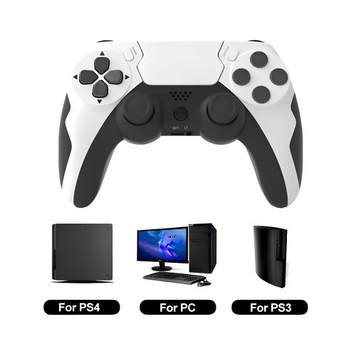 GAMINJA P48 vezeték nélküli gamepad PS4, PS3 és PC konzolokhoz, kompatibilitást mutatva játékkonzolokkal és számítógépes beállításokkal 