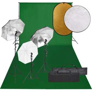 Set de studio foto vidaXL cu lumini, fundal și reflector - Set complet cu fundal verde, lumini, stative și reflectoare - Lumini de studio și reflectoare