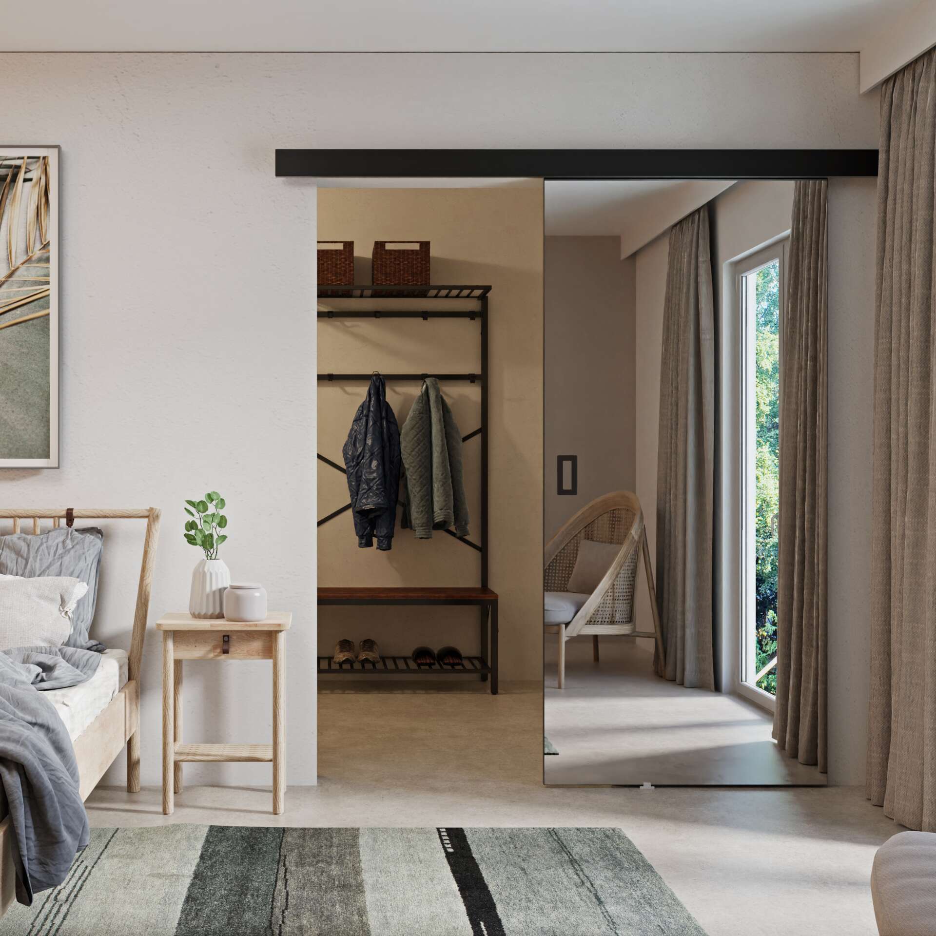 Mesto tükrös Tolóajtó - fekete - Többféle méretben