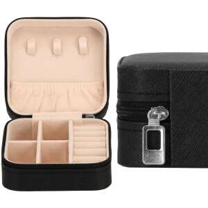 Springos Ékszerdoboz, fekete, 10x10x5 cm, rekeszes ékszer rendszerező