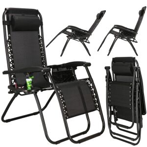 Adjustable zero gravity garden chair, black, with headrest