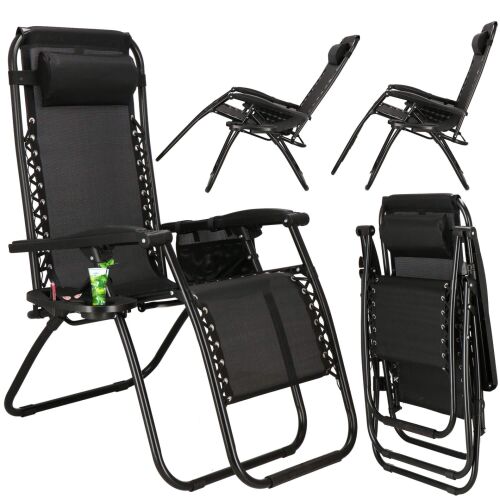 Adjustable zero gravity garden chair, black, with headrest