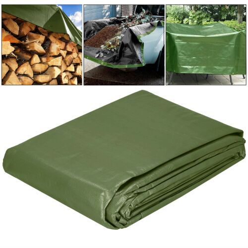Waterproof Green Tarp Used to Cover Woodpile, Garden Waste, and Outdoor Furniture