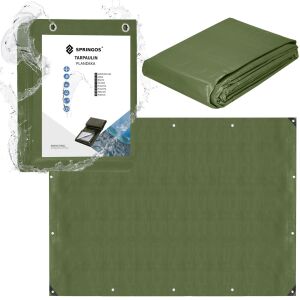 Springos green waterproof tarp collage with packaging - Garden tarp