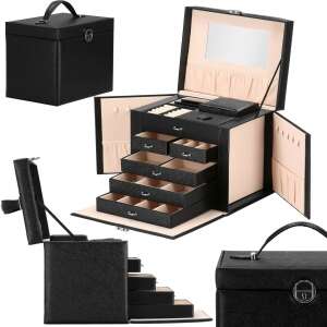 Collage of Springos black jewelry box with drawers and mirror - Jewelry Box