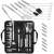 Springos 20 piece stainless steel barbecue set with carrying case, showing all tools