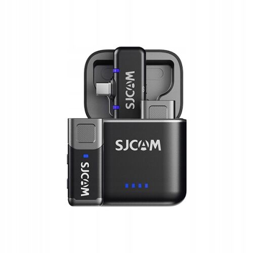 SJCAM M3 vezeték nélküli mikrofon rendszer töltőtokkal fehér alapon, fekete kompakt kialakítás mobiltelefonokhoz - Mobiltelefon mikrofon