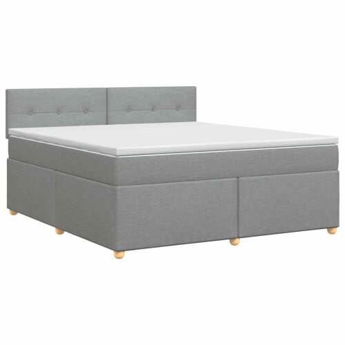 vidaXL Boxspring ágy matraccal, világosszürke szövet, 160x200 cm, szögből nézve, teljes ágy fejtámlával és fedőmatraccal - Ágy