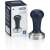 De'Longhi coffee tamper with a blue wooden handle and a stainless steel base, in its original packaging