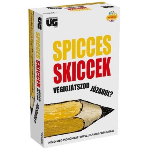 Spicces skiccek felnőtt rajzolós partijáték doboza, nagy ceruza illusztrációval és 'VÉGIGJÁTSZOD JÓZANUL?' felirattal - Felnőtt ajándék