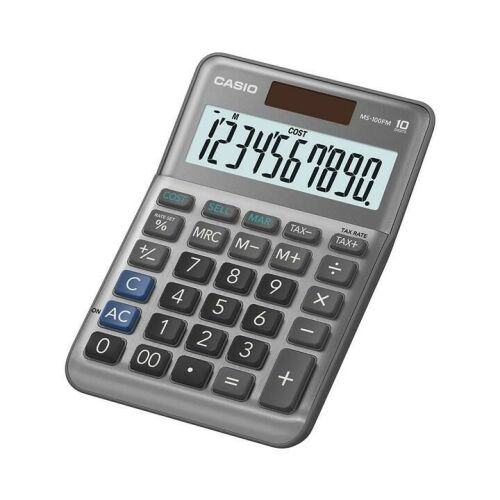 CASIO MS-100FM asztali számológép, ezüst, 10 számjegyű nagy döntött kijelző áfa és árrés számítási funkciókkal - Számológép