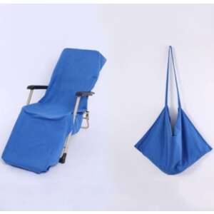 Blue beach lounger towel with pockets, non-slip, for sunbathing, beach chair towel - Towel