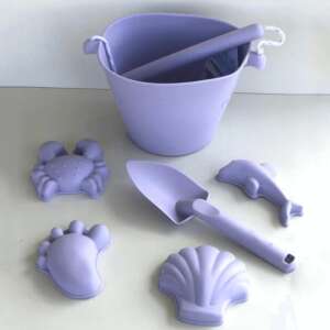 Purple silicone sandbox set with bucket, shovel, and molds - Sandbox Toy