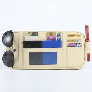 Beige Auto-Sonnenblenden-Organizer mit mehreren Fächern für Karten, Dokumente und Sonnenbrillen - Autoorganizer