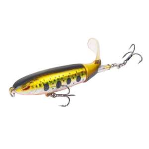 Halmágnes Műcsali - Sárga fishing lure, 100mm, 13g, double hook, 3D eyes, 360 degree rotating tail - Wobbler