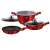 Berlinger Haus 5 piece cookware set with marble coating in Burgundy Line Collection, featuring a frying pan, saucepan with lid, low saucepan, and a plastic lid
