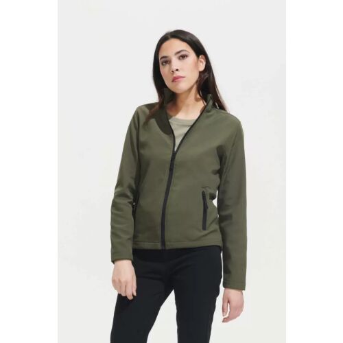 Nő visel SOL'S RACE olívzöld softshell dzsekit, elölnézet - Női dzseki