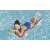 Woman relaxing on Bestway colorful summer beach mattress 183 x 69 cm, inflatable, tropical design, in a swimming pool