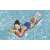 Woman relaxing on Bestway colorful summer beach mattress 183 x 69 cm, inflatable, tropical design, in a swimming pool