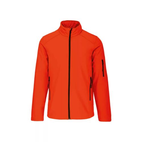 Kariban KA401 férfi softshell kabát, elölnézet, élénk narancssárga fekete cipzárakkal - Férfi kabát