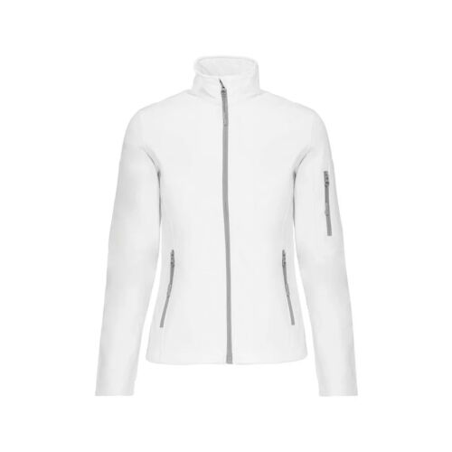 Kariban KA400 női fehér softshell kabát, elölnézet cipzáras zsebekkel és teljes cipzárral, 3XL méret - Női dzseki