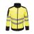 Regatta HI-VIS PRO 3 rétegű softshell kabát, elölnézet, sárga fényvisszaverő csíkokkal, fekete betétekkel, cipzáras zsebekkel, jól láthatósági