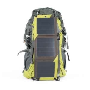 Green and grey solar powered hiking backpack with detachable solar panel - Hiking backpack