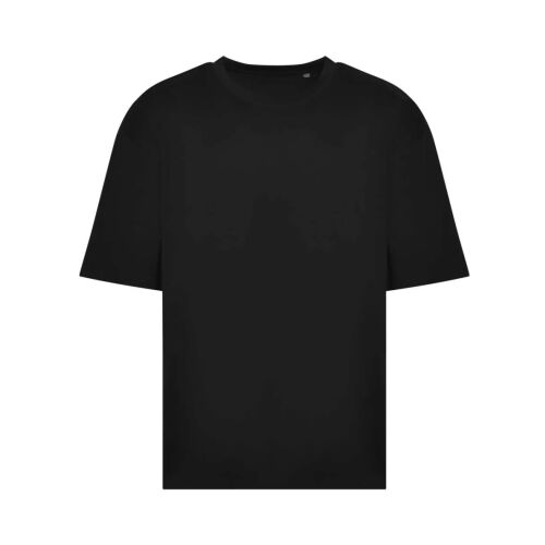 Fekete Just Ts JT009 OVERSIZE 100 póló, laposan fektetve, elölnézetből fehér háttéren, kiemelve az oversized szabást és az egyszerű dizájnt. - Férfi póló