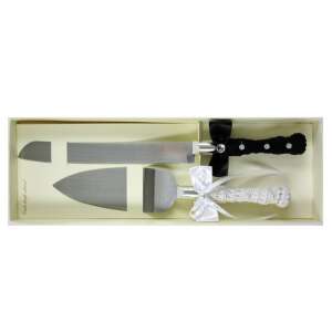 Esküvői tortavágó késkészlet, fekete-fehér, díszes nyelekkel - Ajándékötlet esküvőre