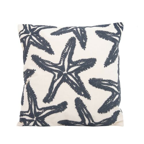King Home SHP Starfish díszpárna, négyzet alakú, ismétlődő szürke tuftolt tengeri csillag mintákkal egyszínű bézs alapon - Otthon és kert