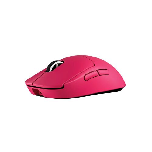 Logitech G Pro X Superlight 2C vezeték nélküli gamer egér rózsaszín színben, szögből nézve, fehér háttéren - Egér
