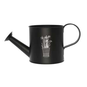 Fekete fém locsolókanna virágmintával, 12x12x12cm - Öntözés