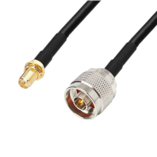Antennakábel 5m, N dugó - SMA RP aljzat, RG58 típus, fekete kábel ezüst N csatlakozóval és arany SMA RP csatlakozóval - Antenna kábel