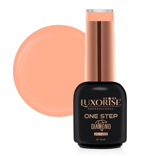 LUXORISE Professional One Step Diamond Nectar Drop félpermanens gél körömlakk 10ml, világos barack színmintával fehér háttéren - Gél lakk