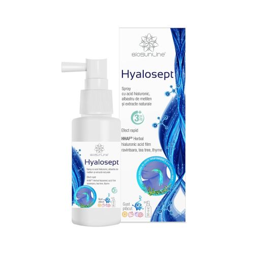 Hyalosept 30 ml-es spray hialuronsavval és természetes kivonatokkal torok- és szájpanaszokra, csomagolással együtt - Szem-, száj- és fülpanasz