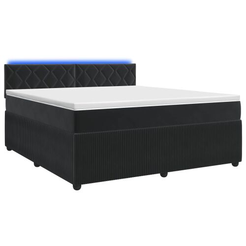 vidaXL fekete bársony boxspring ágy 140x190cm állítható fejtámlával és LED szalagvilágítással modern hálószobába - Ágy