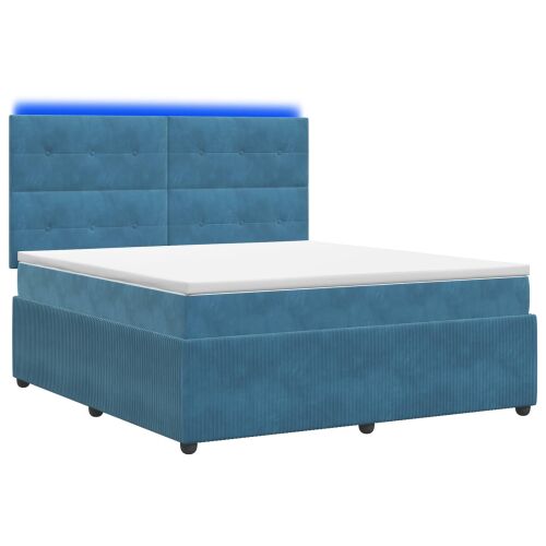 vidaXL LED Boxspring Ágy Mattal fejtámlával Kék 140 x 190 cm Bársony, ágy matraccal és topperrel fehér háttéren - Ágy