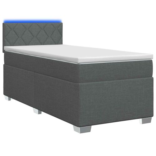 vidaXL sötétszürke egyszemélyes boxspring ágy LED világítással és matraccal, ferde nézet 