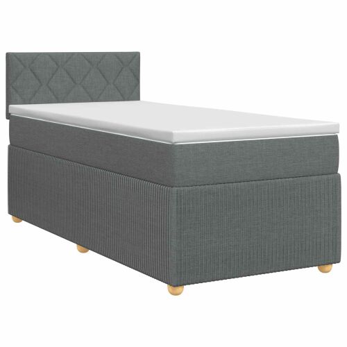 vidaXL Boxspring ágy matraccal, sötétszürke szövet, 90 x 190 cm, állítható fejtámlával és fedőmatraccal, ferde nézet - Hálószoba bútor